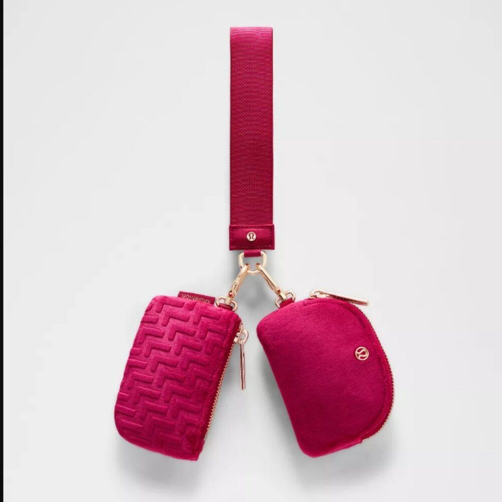 NWT Lululemon Dual Pouch Wristlet L Monogram Velvet Berry Rumble